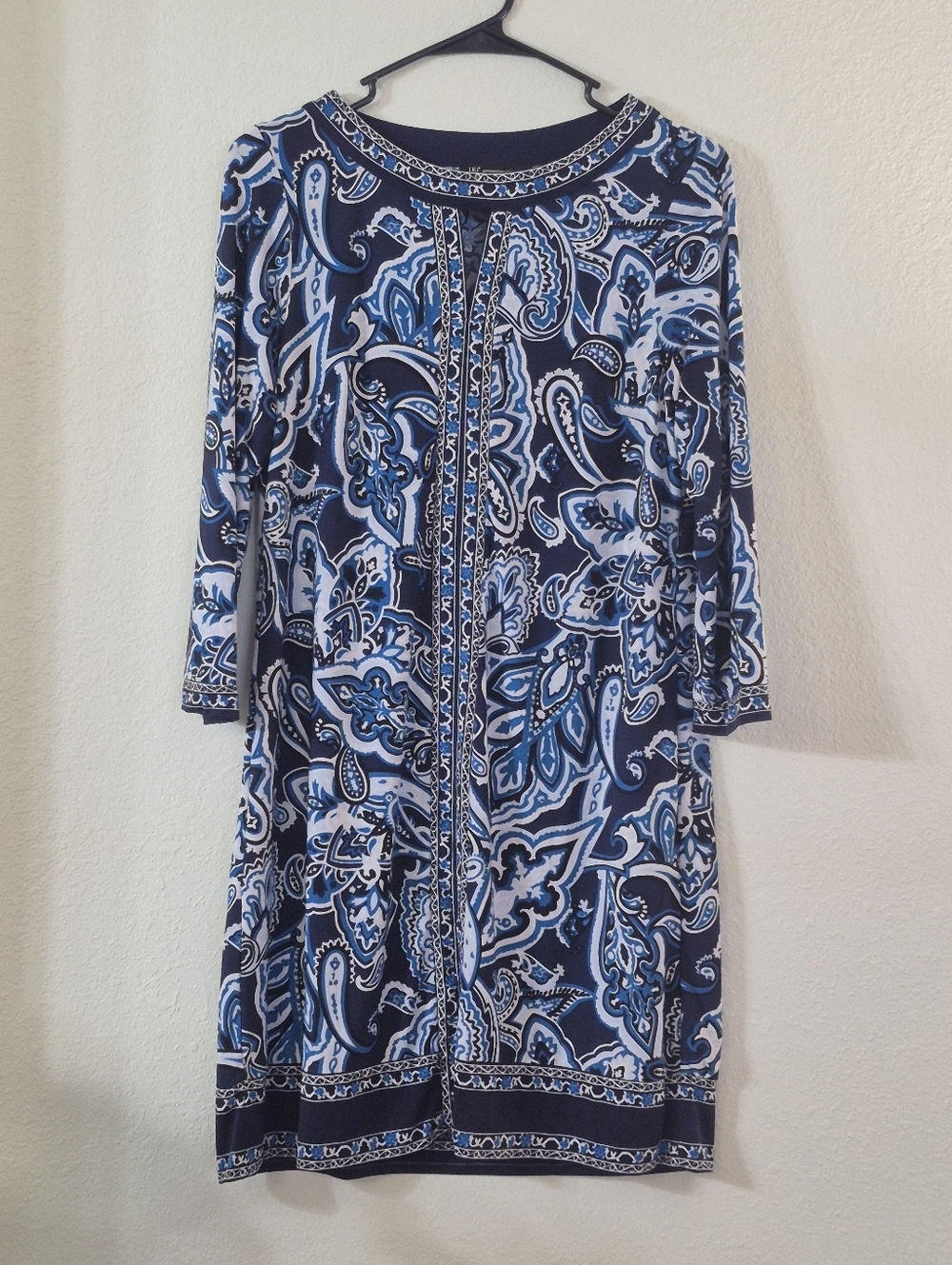 INC International Concepts Navy and White Paisley Shift Dress